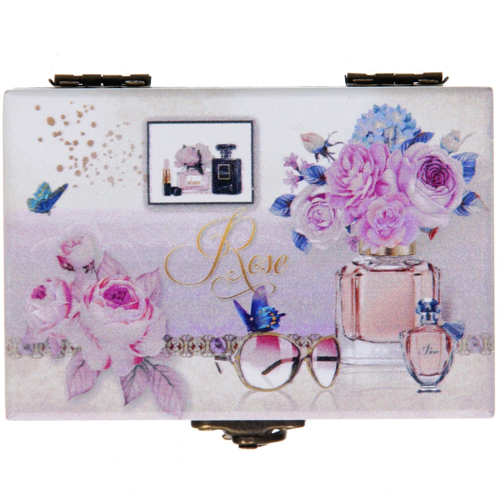 Шкатулка деревянная с зеркалом "МАРЦИПАН", пудровые пионы, 9.5*6.5*5см (в коробке)