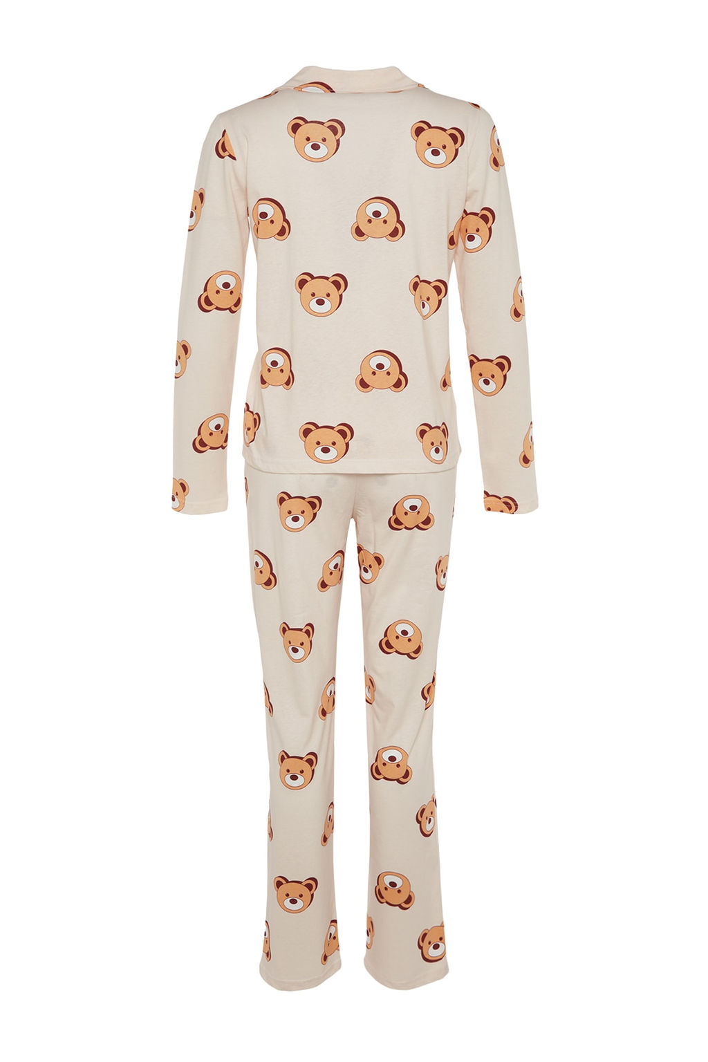 Trendyolmilla Ekru %100 Pamuklu Ay?c?kl? Gomlek-Pantolon Orme Pijama Tak?m? THMAW24PT00002 фото 16