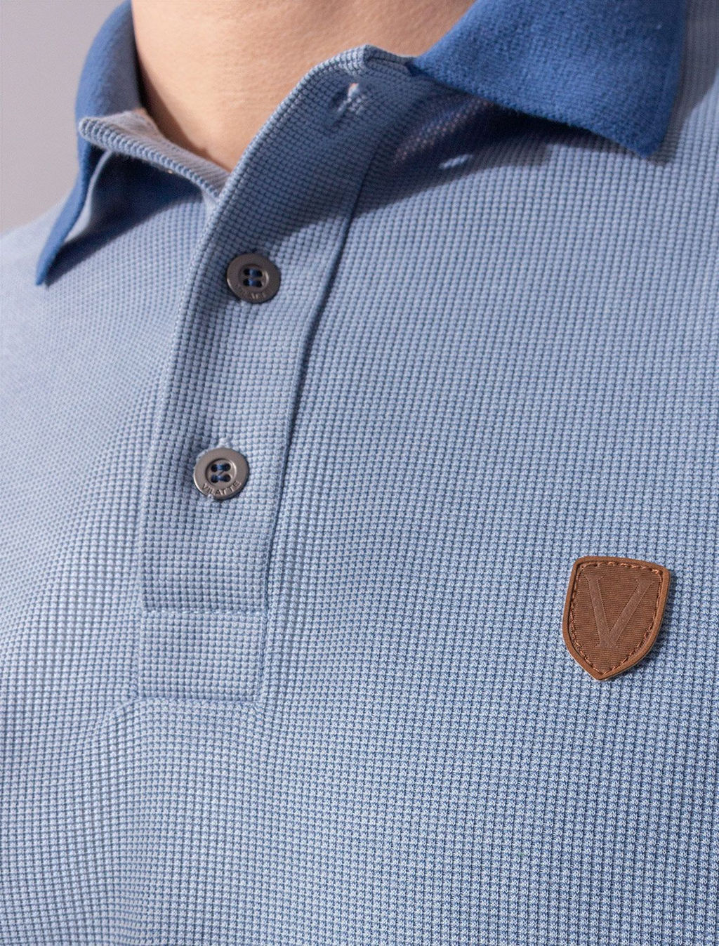 Поло Vilatte из хлопка темно-голубое  фото 6