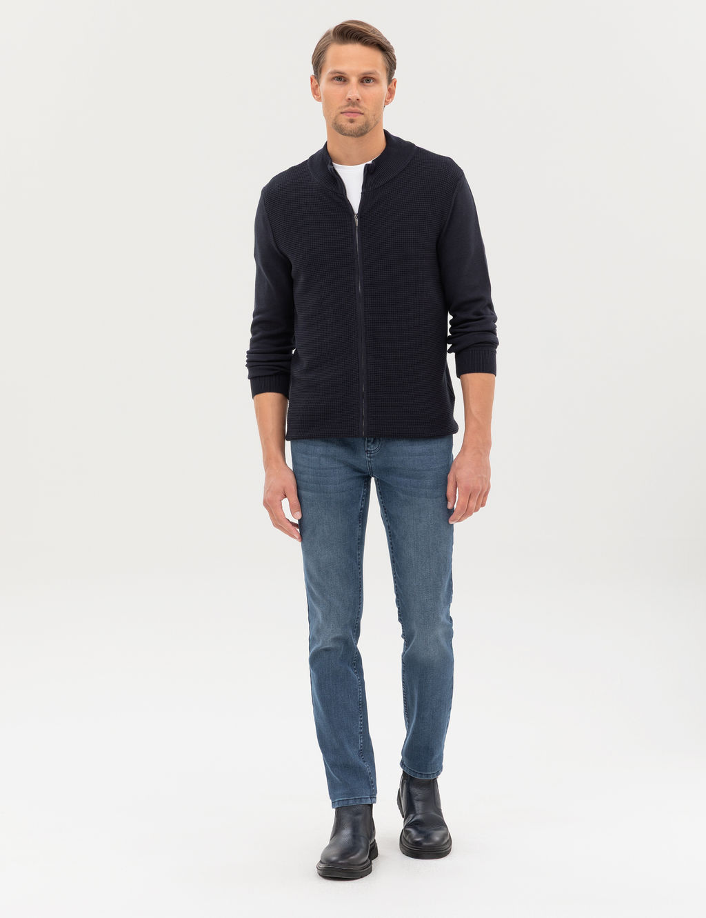 Lacivert Slim Fit Fermuarl_ Triko H_rka
