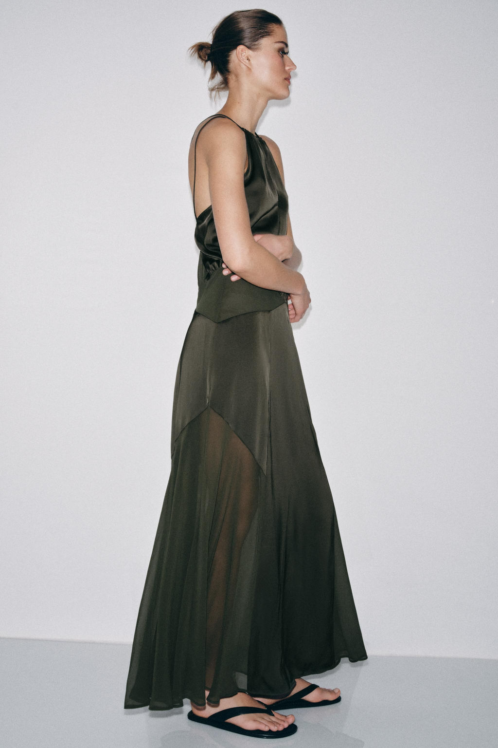 VESTIDO LARGO HALTER / Khaki - Zara фото 5