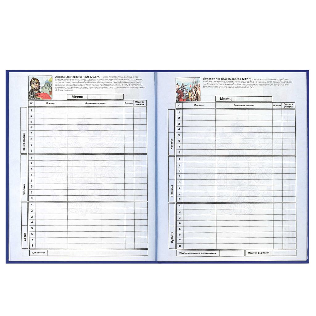 Дневник российского школьника арт. 60147 СИНЯЯ СИМВОЛИКА / интегральный переплёт, А5+, 48 л., конгрев, выборочный УФ-лак, матовая ламинация, полноцветная печать, универсальная шпаргалка/