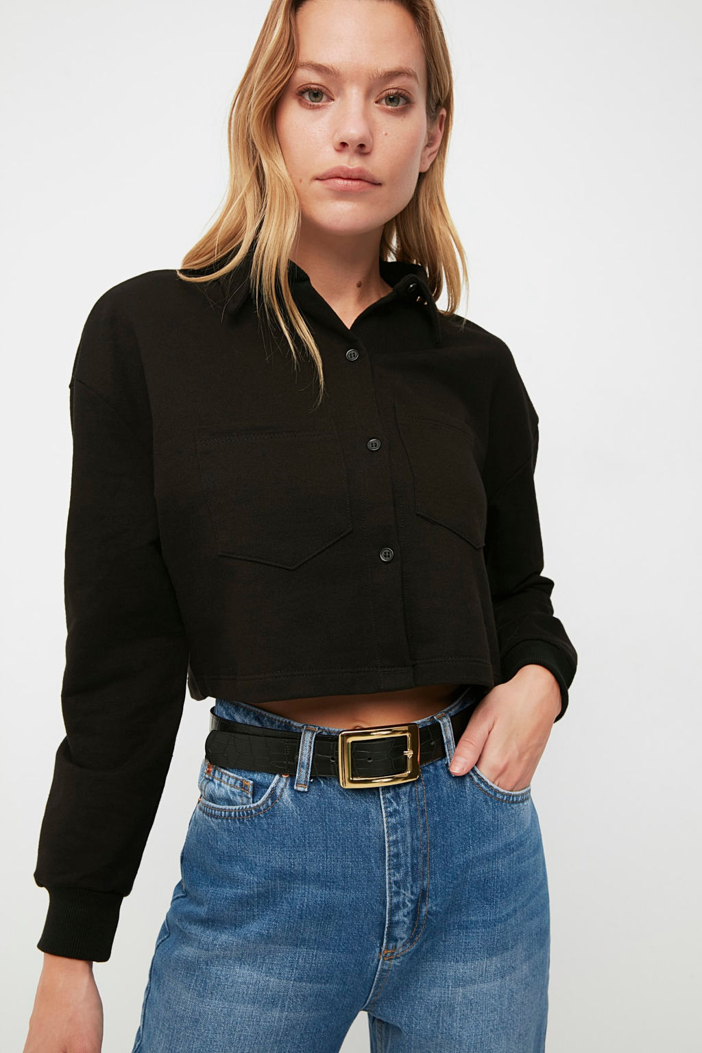 Siyah Croco Tokal? Deri Gorunumlu Kad?n Kemer TWOSS21KE0079