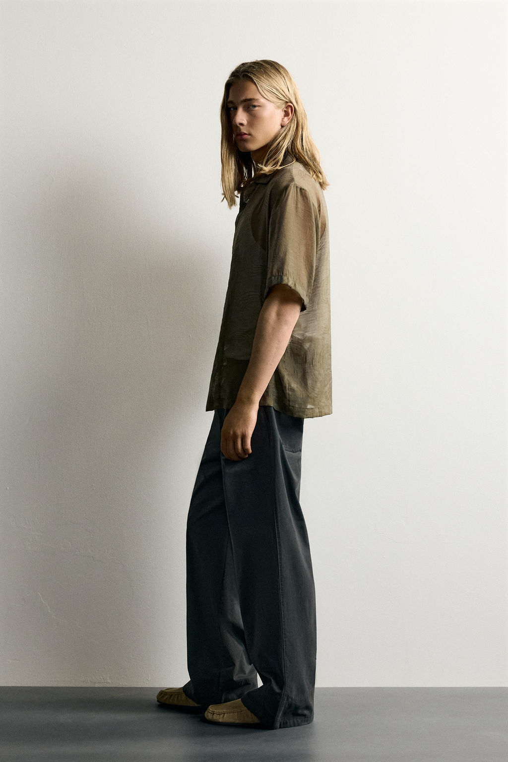 CAMISA FLUIDA JACQUARD / Khaki - Zara фото 4