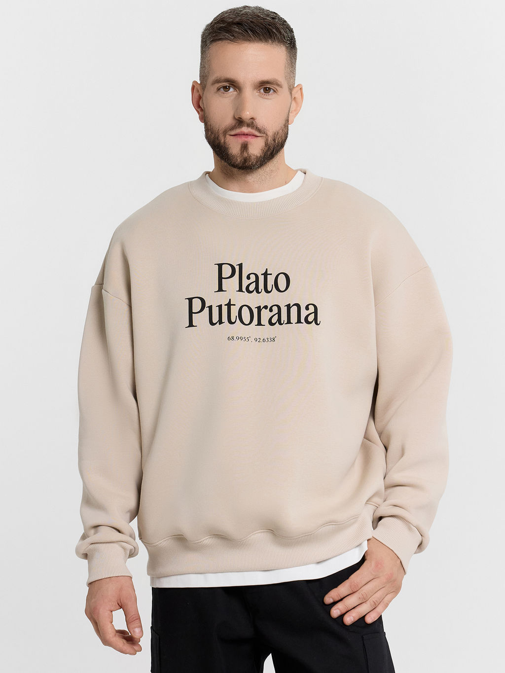 Свитшот мужской бежевый с надписью Plato Putorana - Mark formelle фото 7