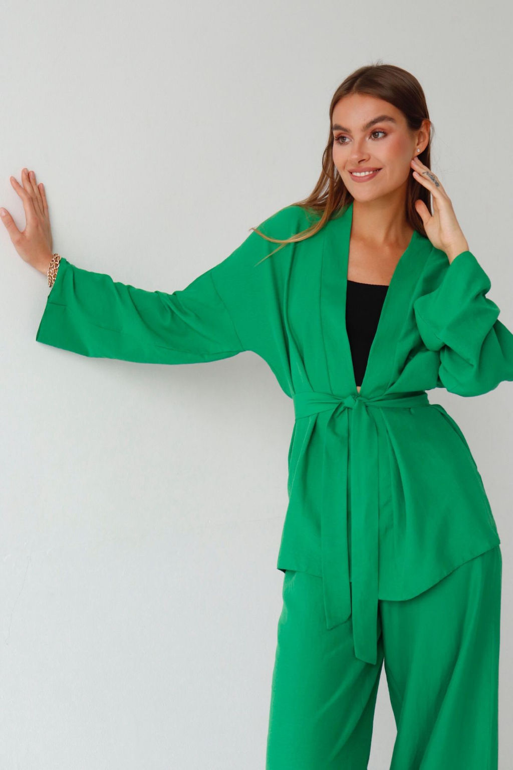 9376 Костюм из кимоно и брюк-палаццо зелёный - Martichelli фото 7