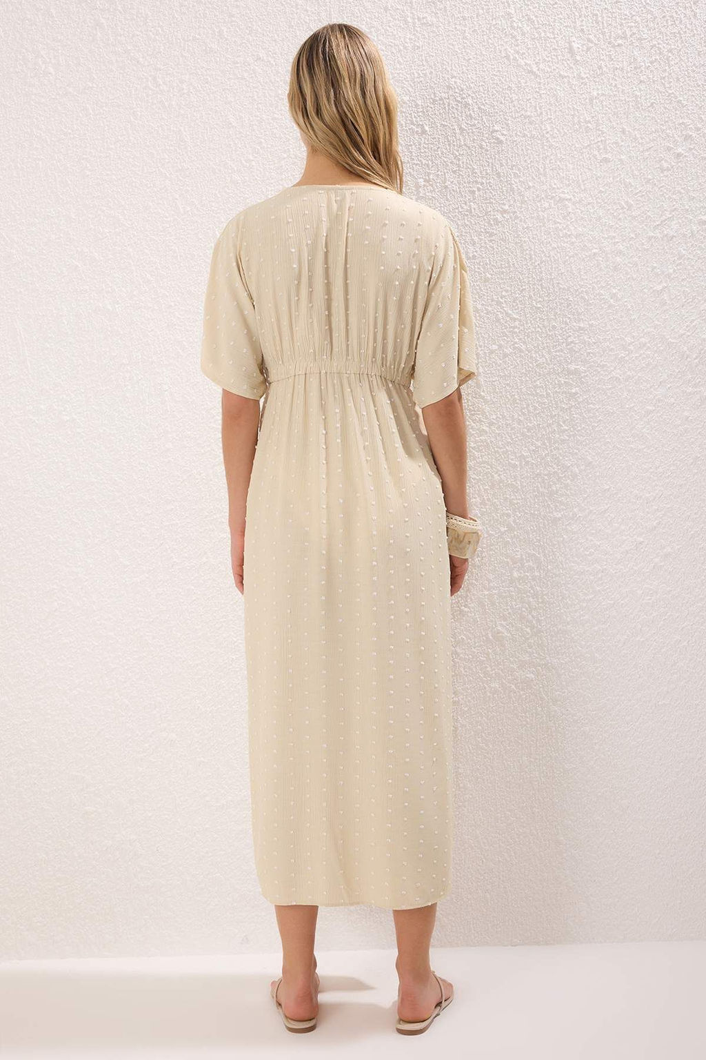 Bej Y?rtmacl? Uzun Dokuma Plaj Kimono&Kaftan TBESS25KM00021 - Trendyolmilla фото 4