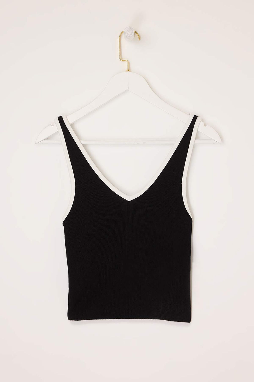 Siyah Crop V Yaka Renk Bloklu Ince Bluz TWOSS25BZ00299