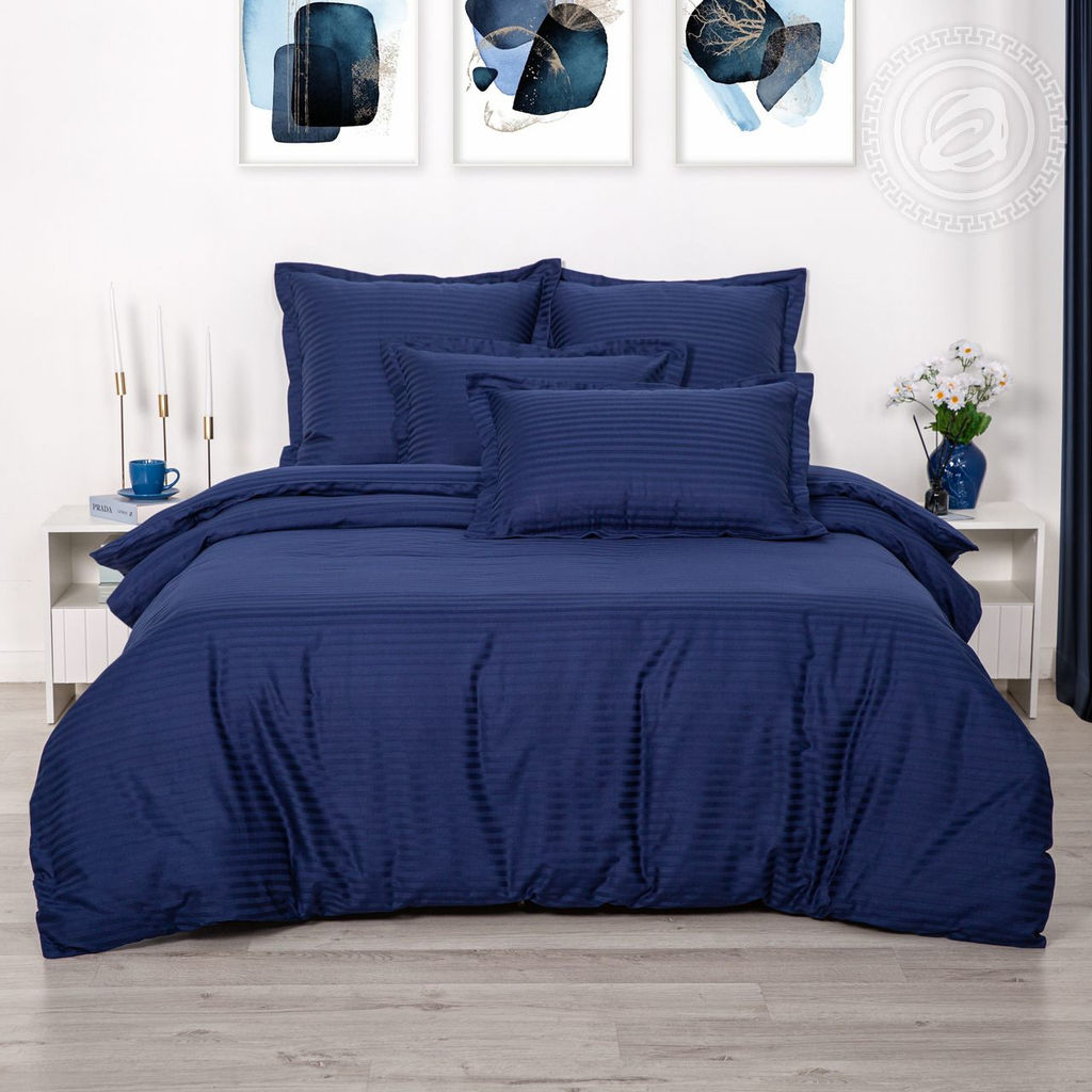 Постельное белье Индиго (полоса) (страйп-сатин) 1,5 сп./Пододеяльник: 1 шт. - 215*145; Простыня: 1 шт. - 215*150; Наволочка: 2 шт. - 70*70; Страйп - сатин - Артпостель фото 2