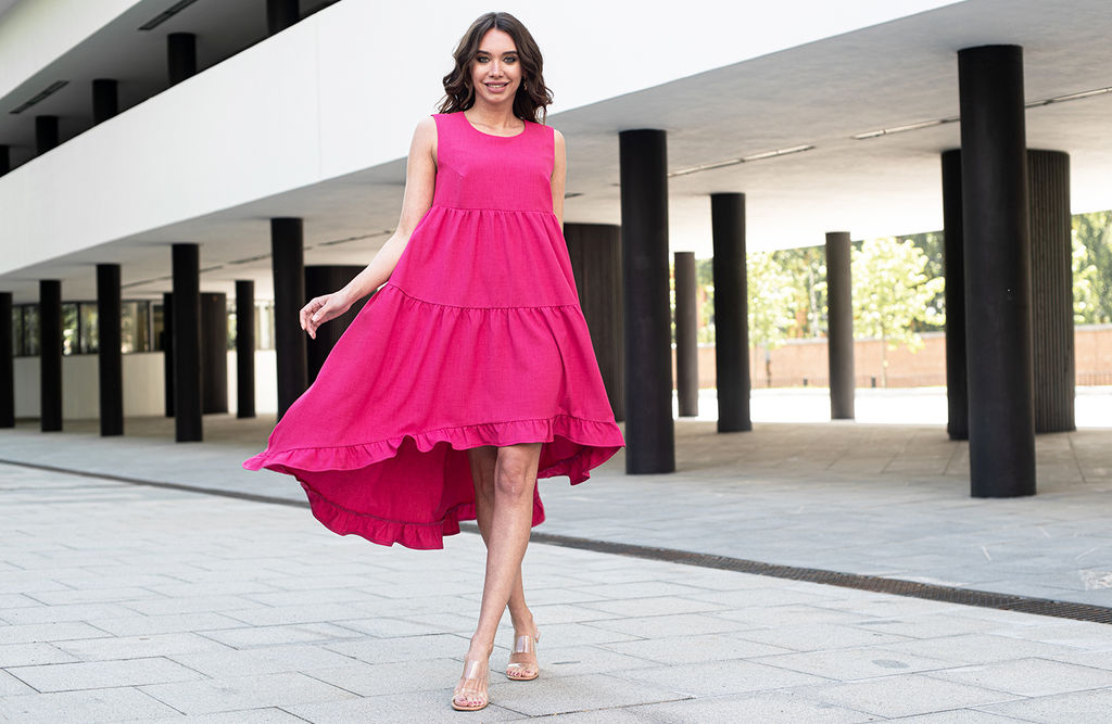 Ассиметричное платье фуксия - Donna saggia фото 2