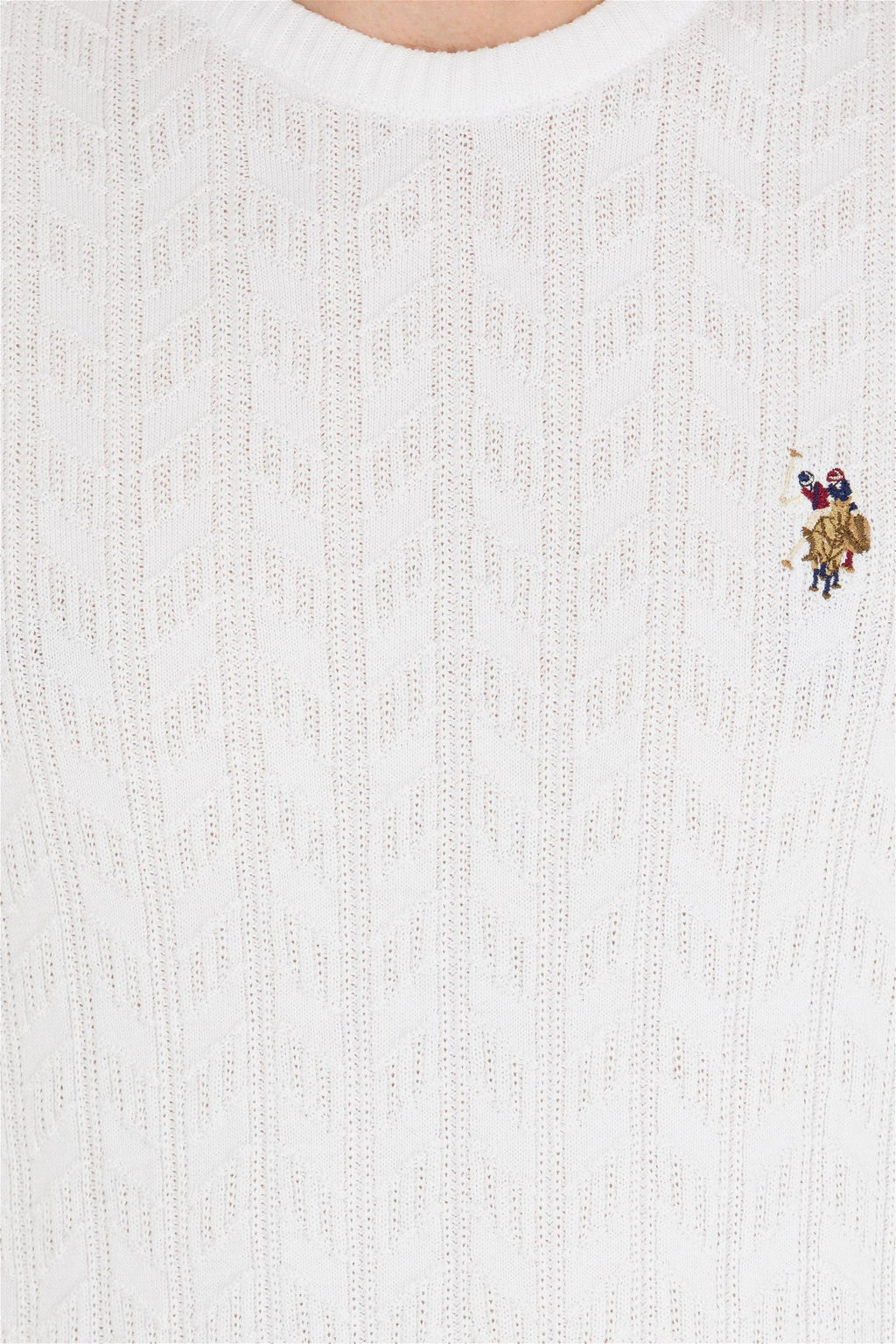 Мужской белый базовый трикотажный свитер с круглым вырезом - U.s. polo assn фото 12