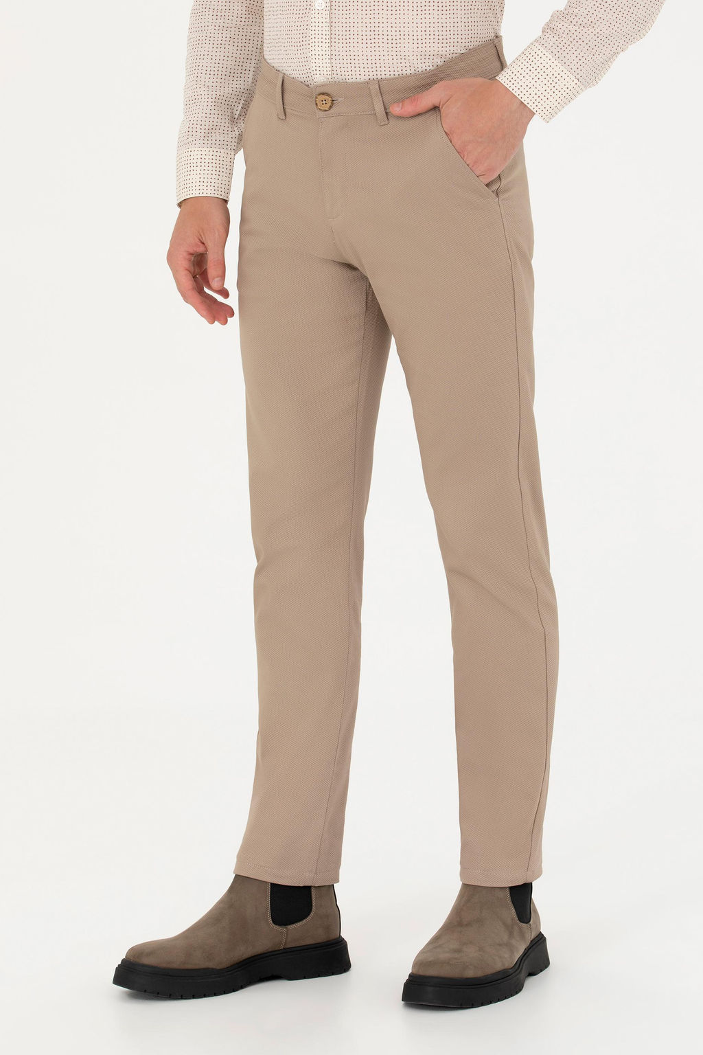 Erkek Slim Fit Koyu Bej Kanvas / Chino Pantolon