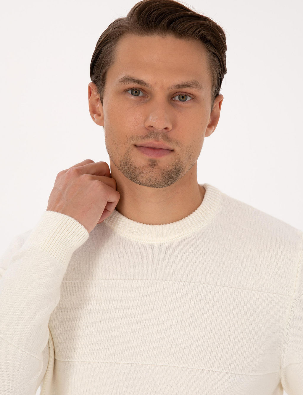 Ekru Slim Fit Bisiklet Yaka Triko Kazak - Pierre cardin фото 2