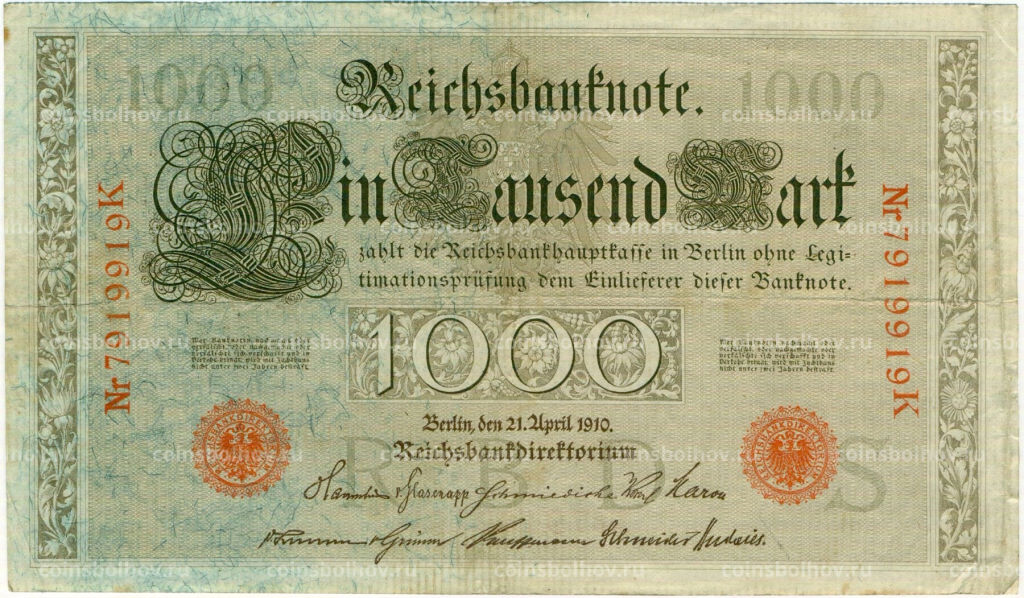 1000 марок 1910 года Германия
