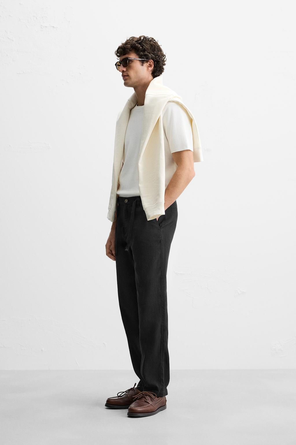 COTTON/LINEN RELAXED FIT TROUSERS - Zara фото 4
