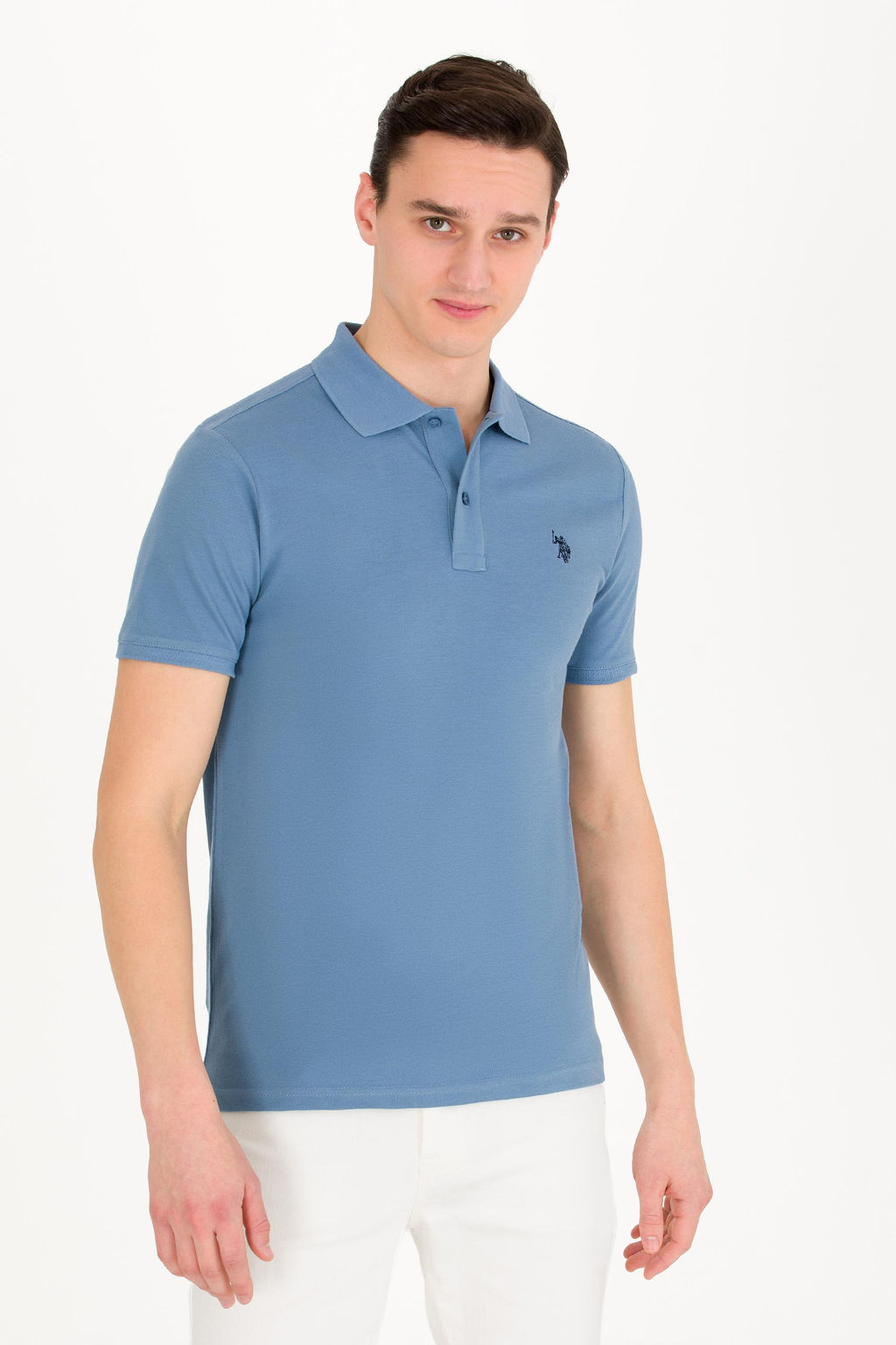 Мужская базовая футболка с воротником поло цвета индиго - U.s. polo assn фото 4