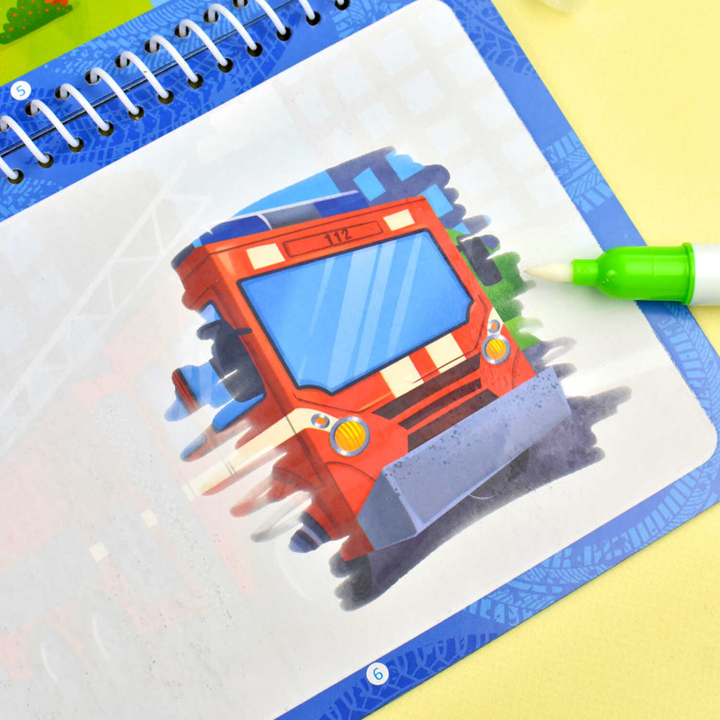 Книжка-раскраска для детей, с водным маркером в комплекте. Серия Водная раскраска многоразовая арт. 64112 ТРАНСПОРТ