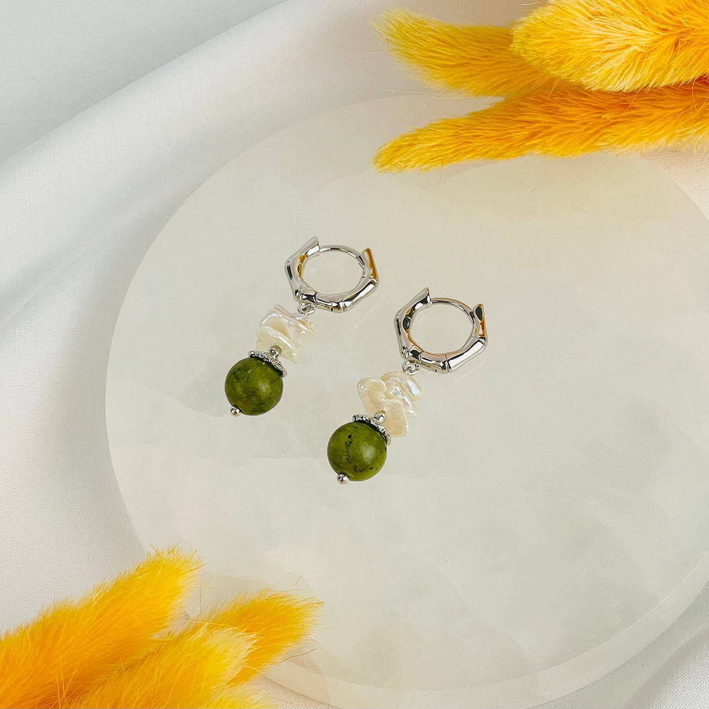 Серьги из Змеевика и Жемчуга - Радуга самоцветов фото 2