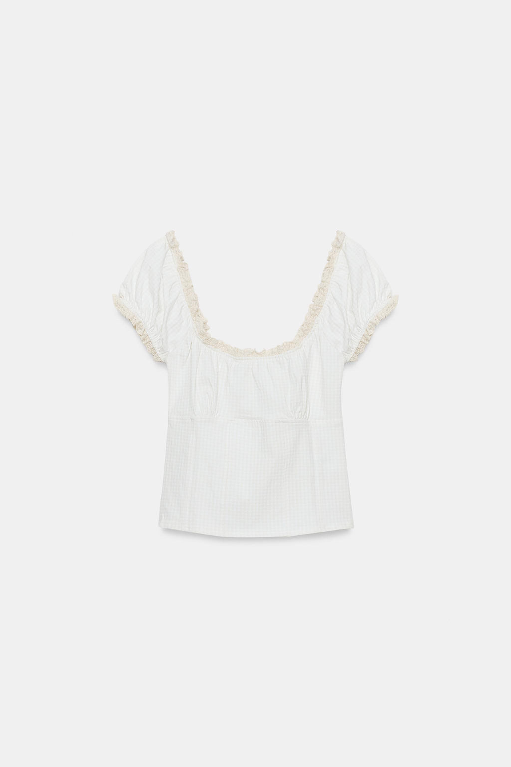 TOP CUADRO VICHY ENCAJE / Crudo / Beige - Zara фото 5