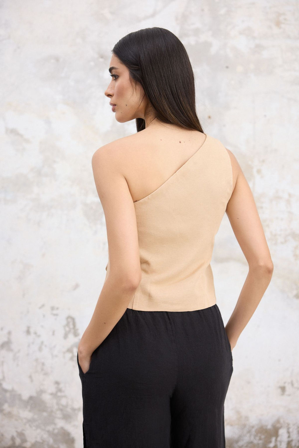 Trendyolmilla Haki Regular Keten Gorunumlu Tek Kol Dokuma Yelek TWOSS25YE00086  фото 4