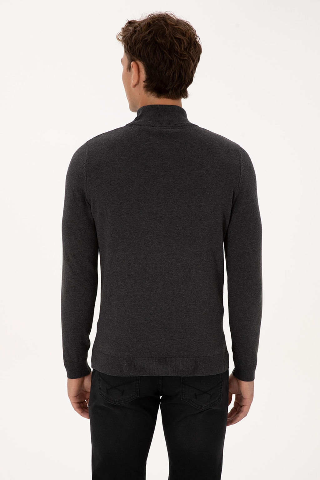 Erkek Slim Fit Yar_m Bo_azl_ Antrasit Melanj Basic Kazak - U.s. polo assn фото 5