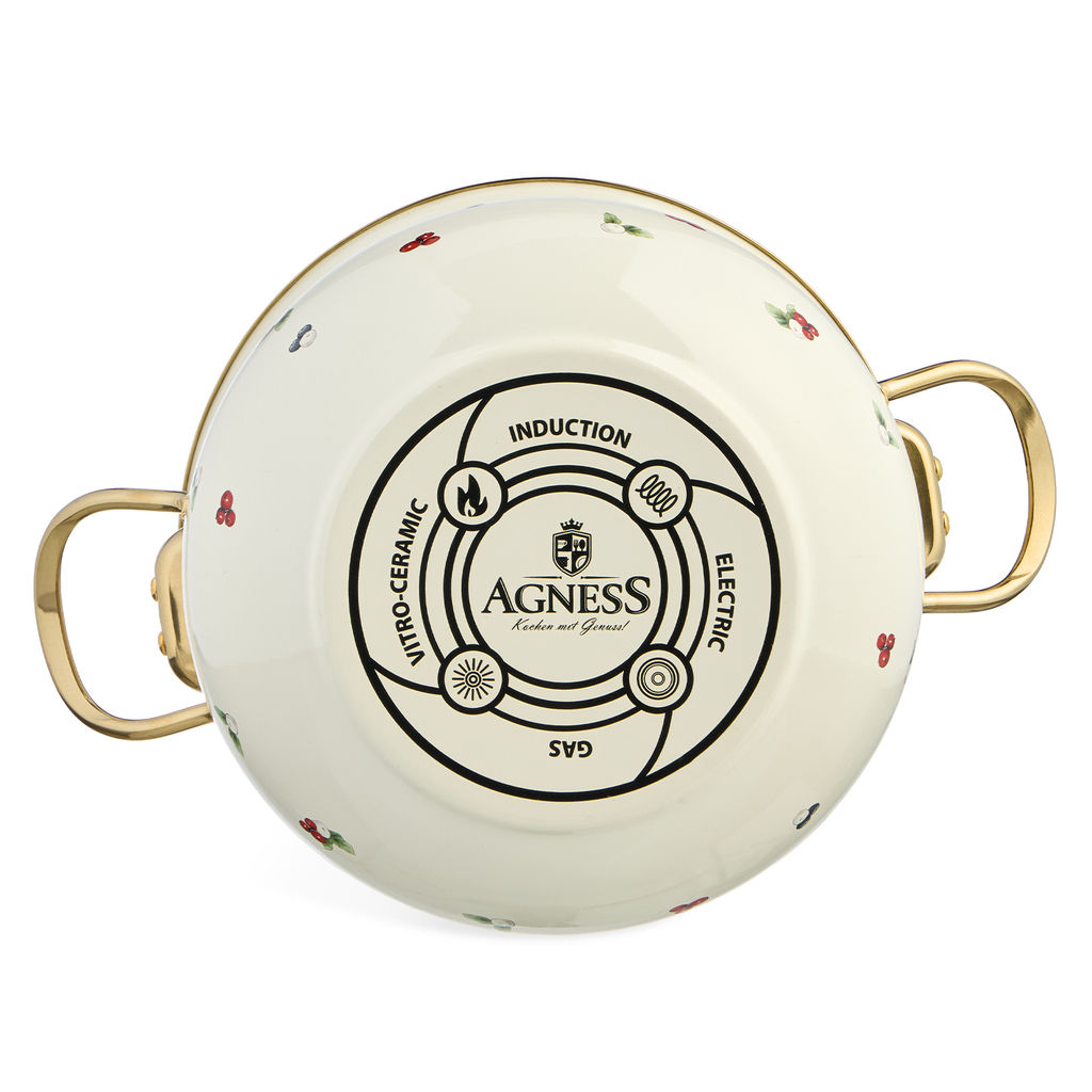КАСТРЮЛЯ ЭМАЛИРОВАННАЯ AGNESS СО СТЕКЛЯННОЙ КРЫШКОЙ СЕРИЯ CELEBRATION, 3.6 Л, 22*13 СМ фото 4
