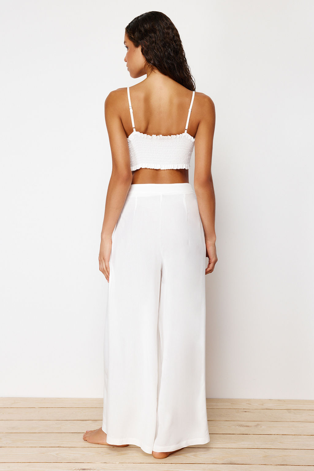 Plaj Giyim Ekru Dokuma Y?rtmacl? Yuksek Bel Maxi Bluz-Pantolon Tak?m TBESS21AU0092 - Trendyolmilla фото 6