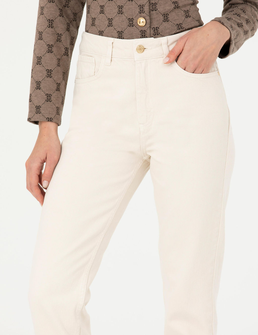 Krem Mom Fit Jean Pantolon