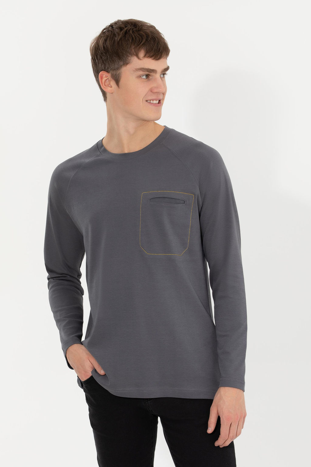 U. S. Polo Assn Мужской комфортный свитшот антрацитового цвета с круглым вырезом - U.s. polo assn фото 3