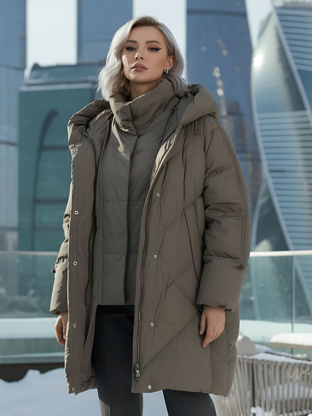 Пальто двубортная зимнее утепленное женское светло-коричневого цвета 7732SK - Visdeer фото 19