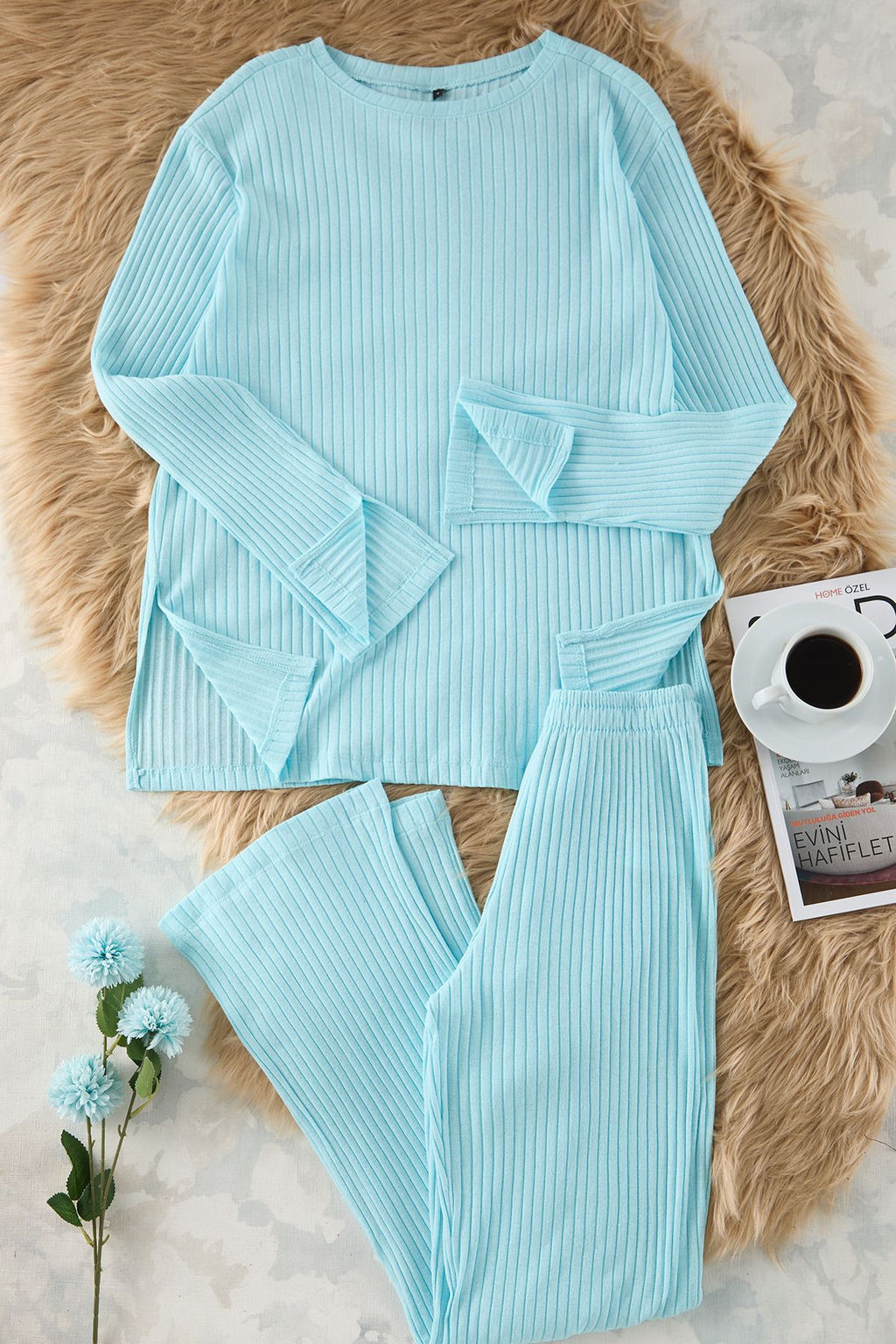 Trendyolmilla Lacivert Y?rtmac Detayl? Fitilli Orme Pijama Tak?m? THMAW25PT00241