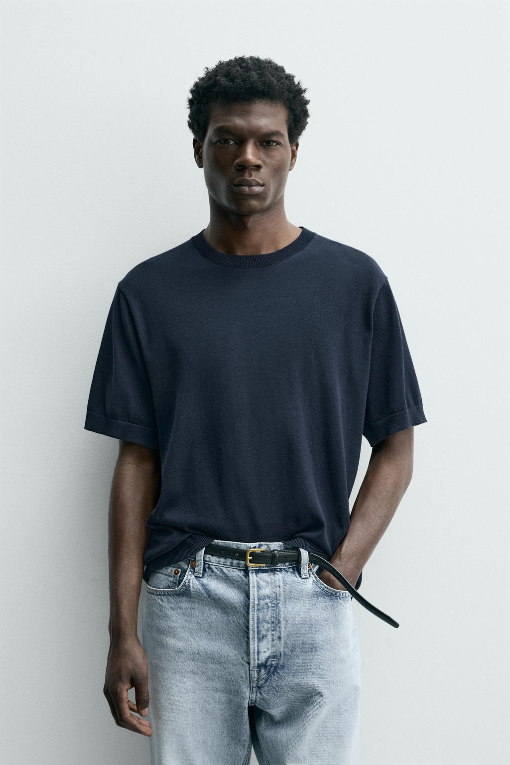 CAMISETA PUNTO LIGERO ALGOD?N / Marino - Zara фото 2