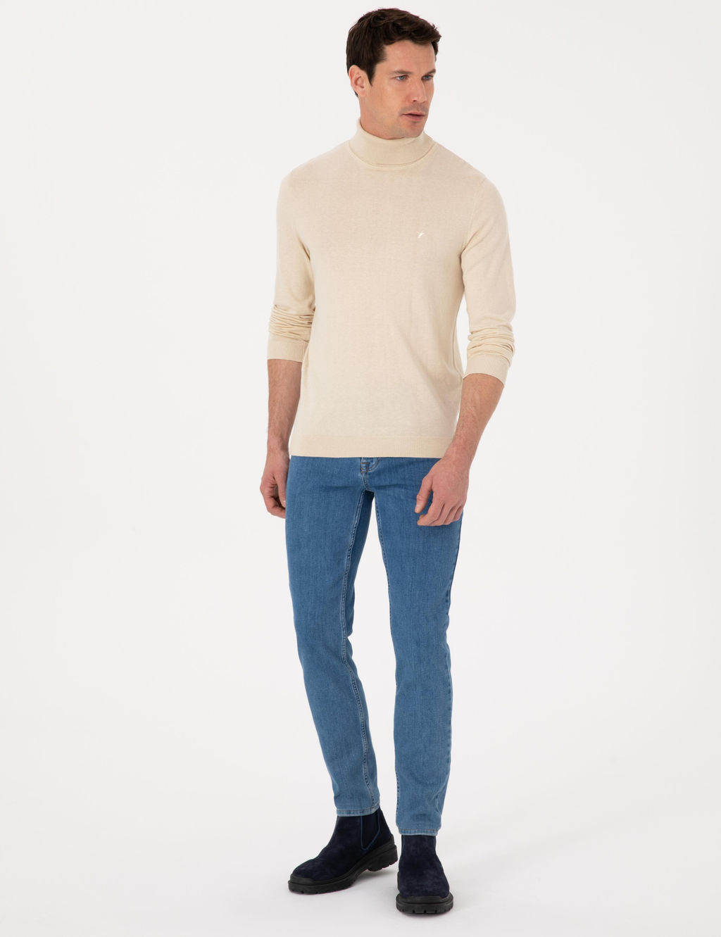 Bej Slim Fit Basic Kazak