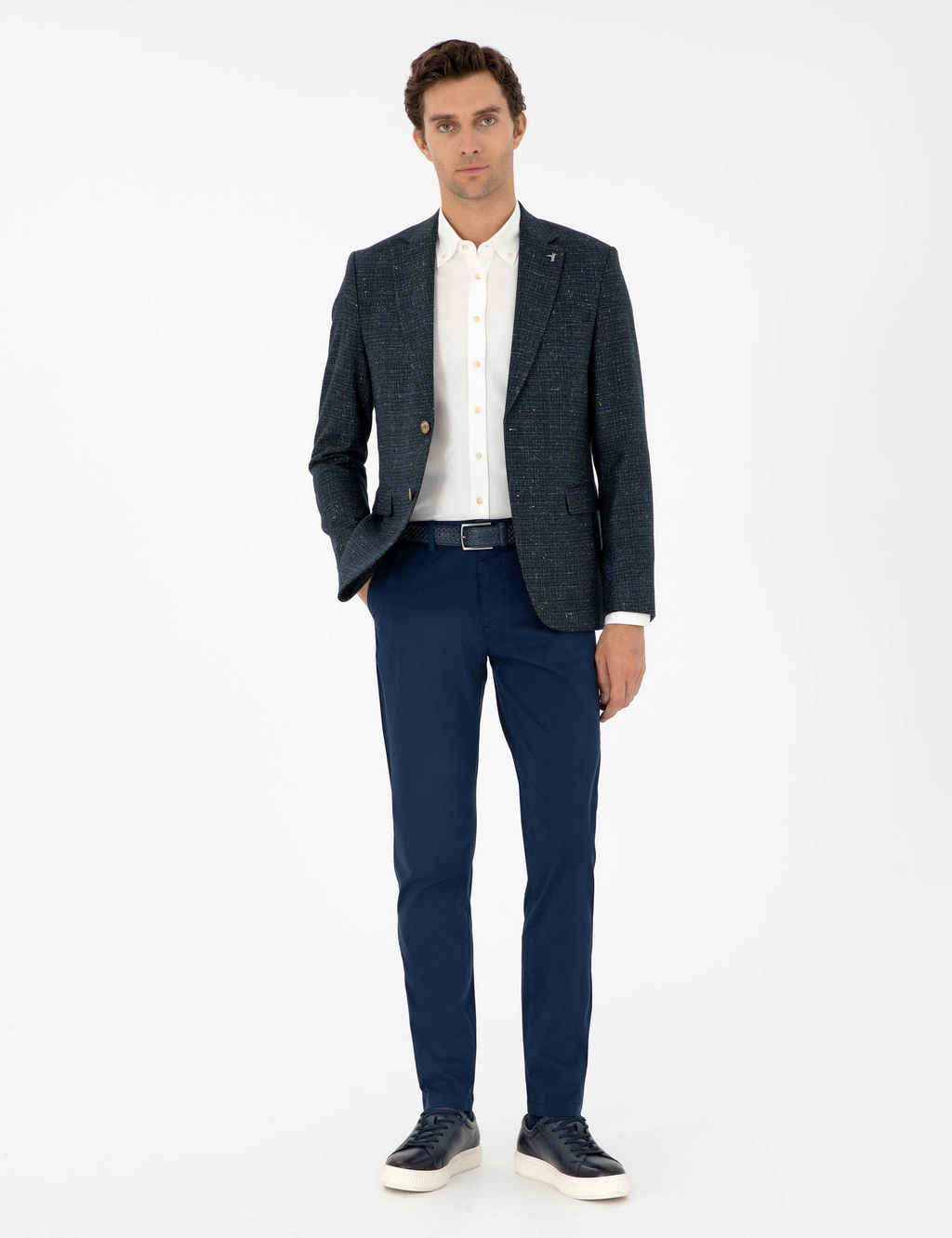 Темно-синие брюки узкого кроя из плотной ткани - Cacharel фото 3