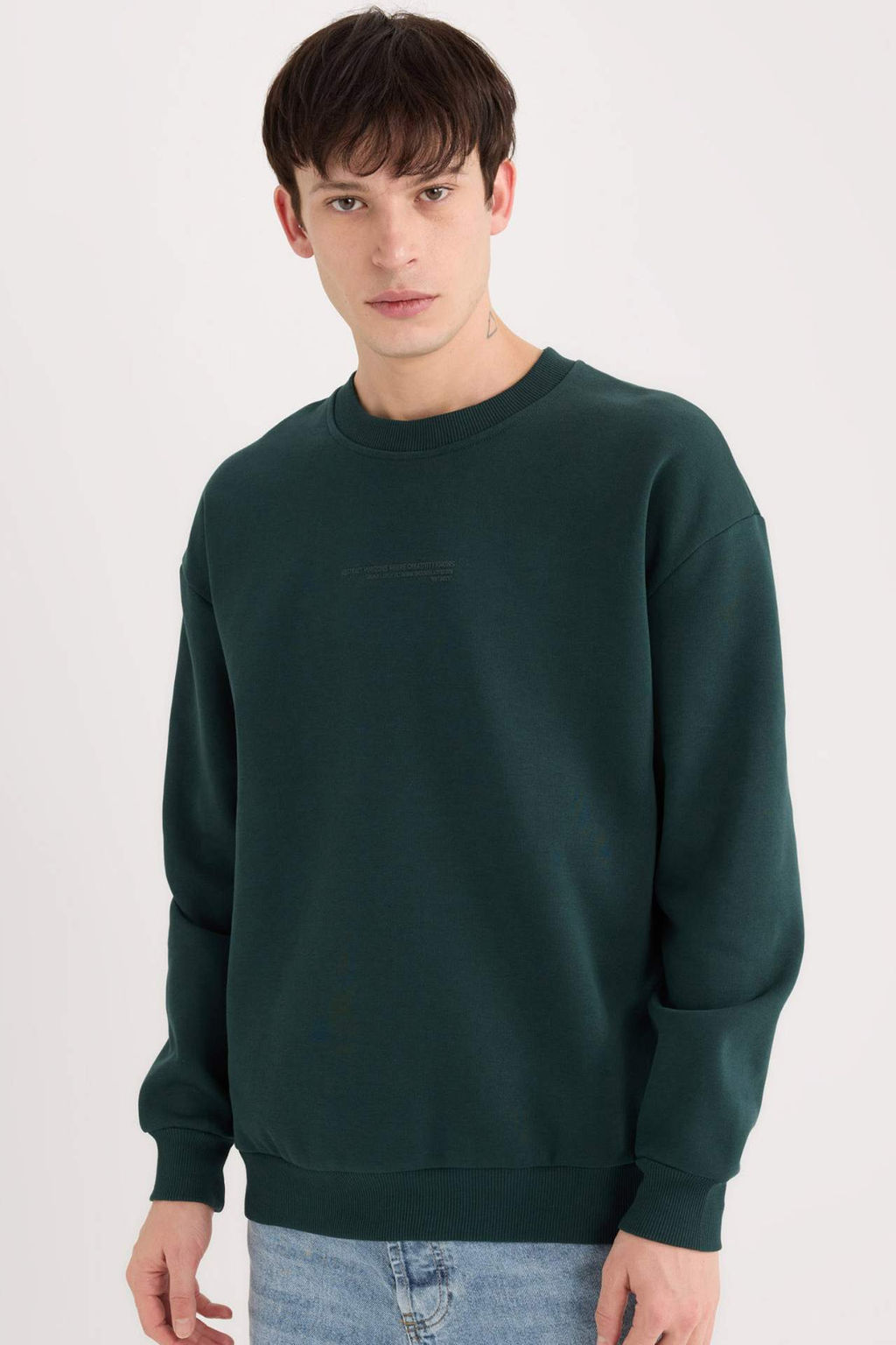 Boxy Fit Bisiklet Yaka Bask?l? Sweatshirt - Defacto фото 10