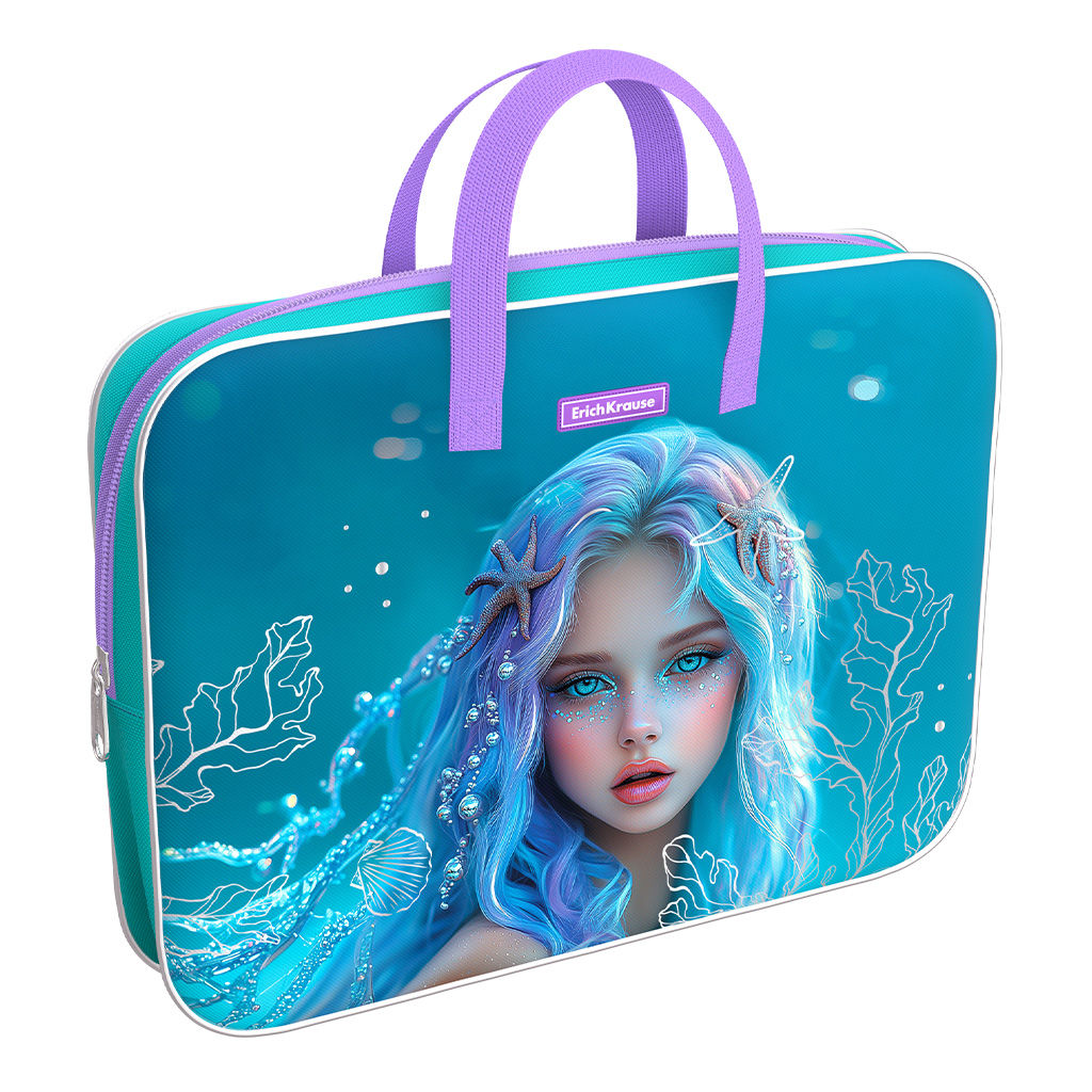Цена за 1 шт. Папка текстильная на молнии ErichKrause с ручками Aquamarine, A4+