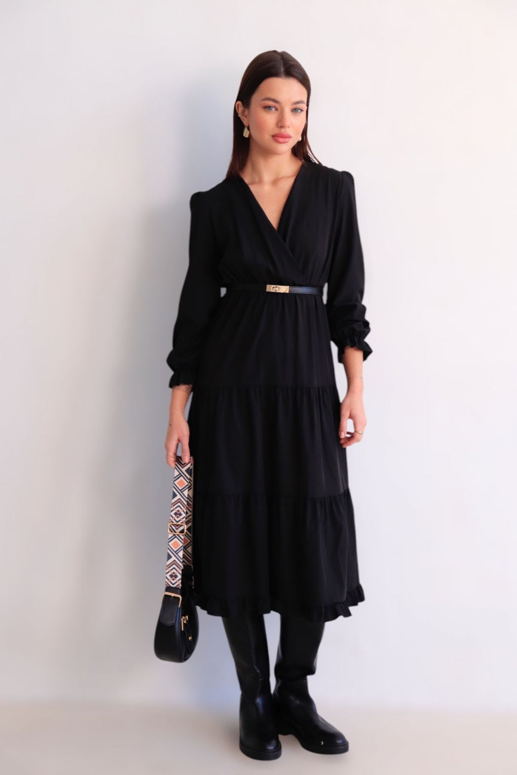 Martichelli Платье чёрное с многоярусной юбкой