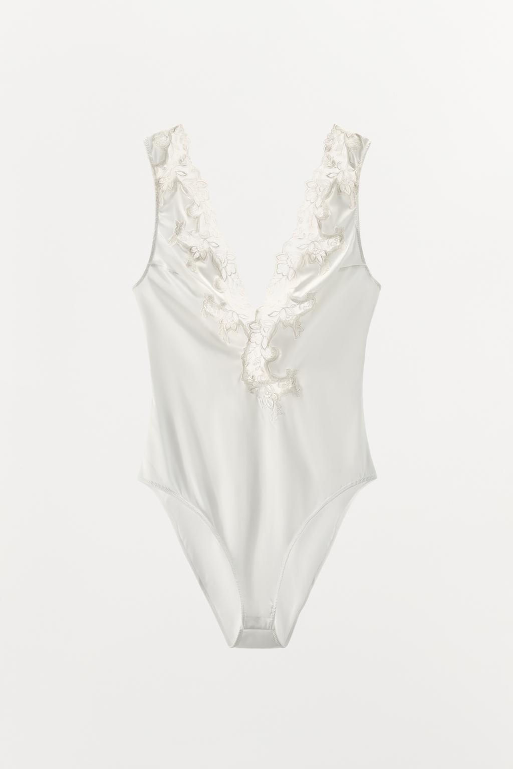 SATIN BODYSUIT WITH EMBROIDERY AND LACE - Zara фото 7