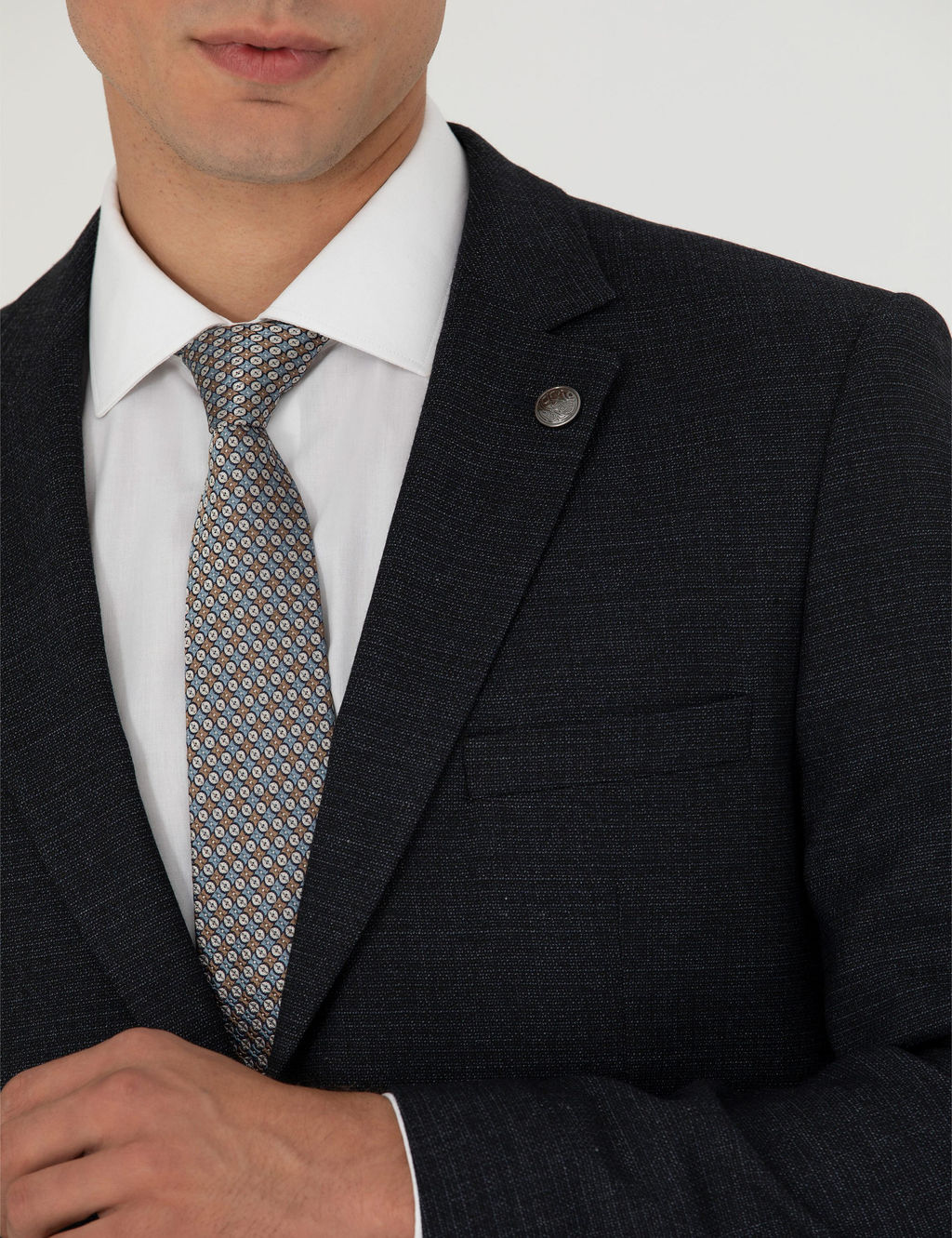 Lacivert Ex. Slim Fit Y_n Kar___ml_ Tak_m Elbise
