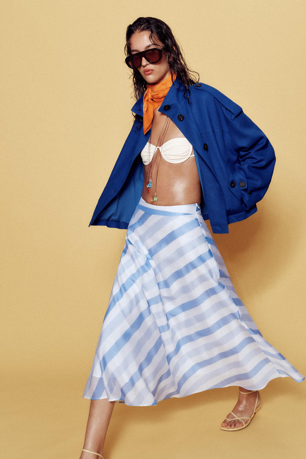 FALDA MIDI RAYAS / Azul / Blanco - Zara фото 7