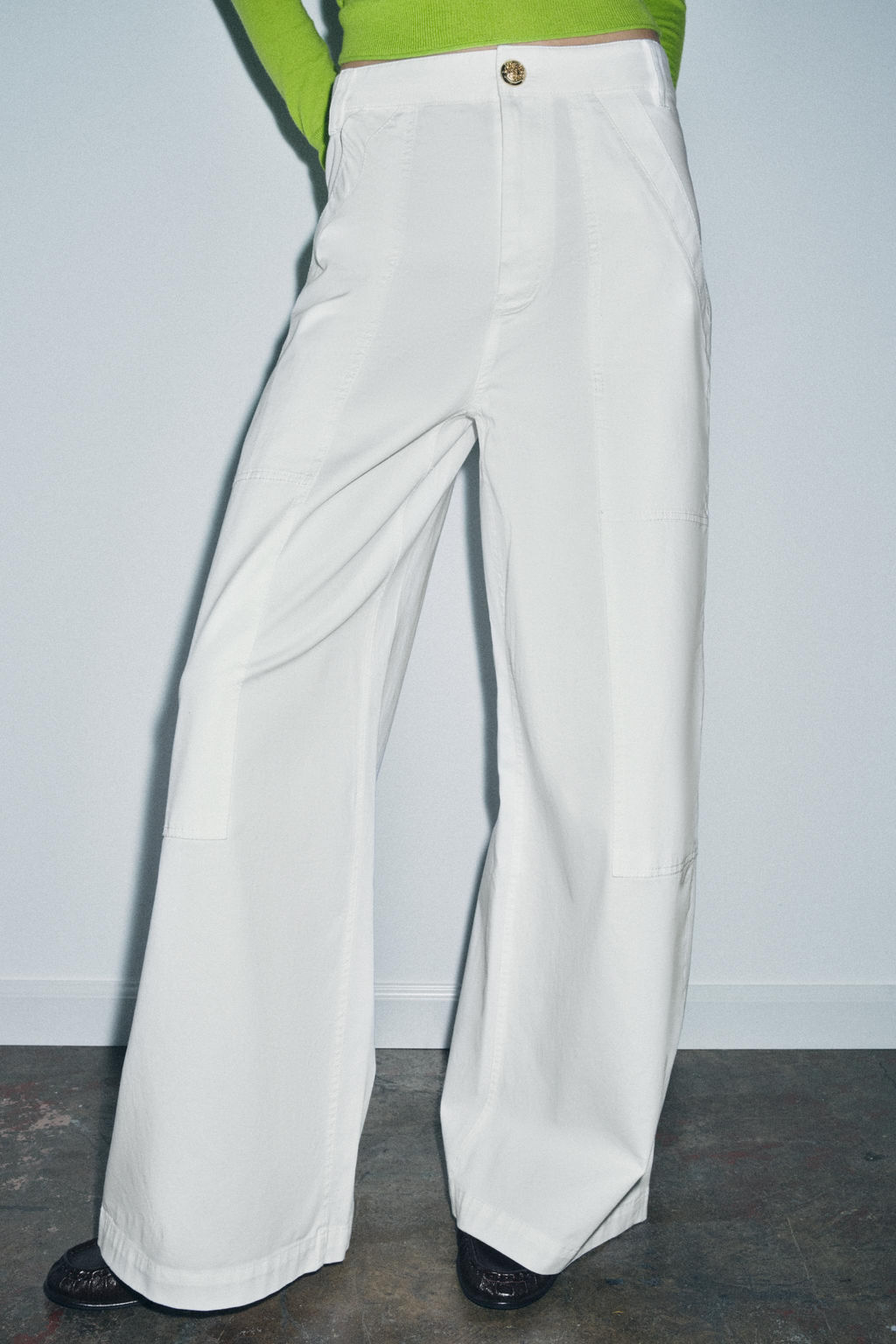 PANTAL?N WIDE LEG ALGOD?N ZW COLLECTION / Blanco roto