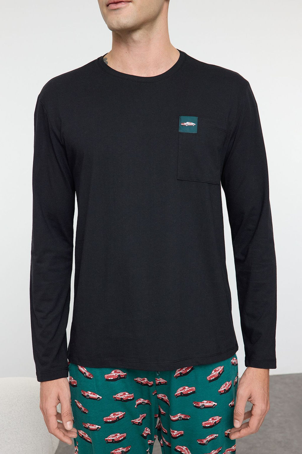 Trendyolmilla Man Siyah Regular Fit Araba Bask?l? Orme %100 Pamuklu Pijama Tak?m? TMNAW25PT00011  фото 3