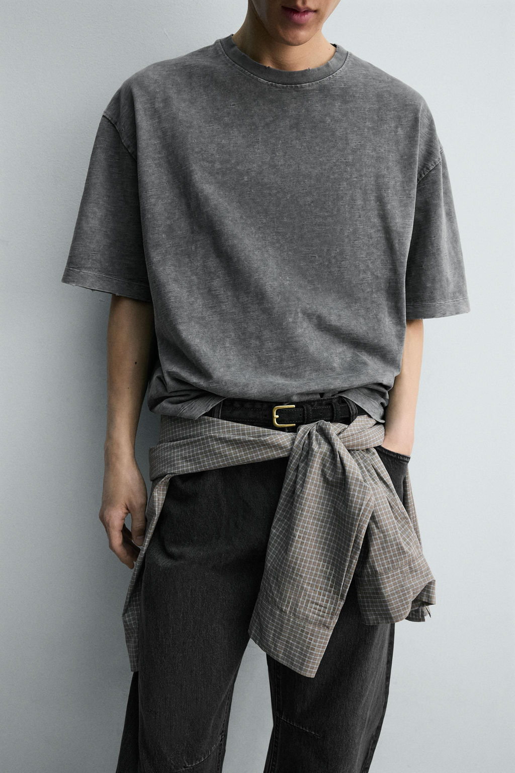 CAMISETA RELAXED FIT ESTRUCTURA FLAM? LAVADO / Antracita oscuro - Zara фото 14