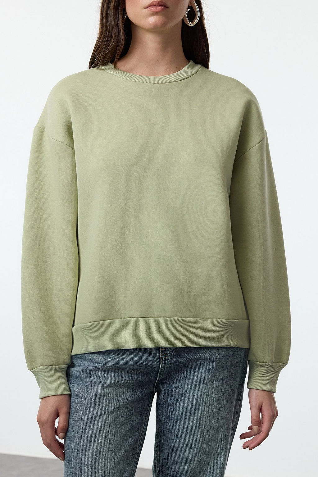 Mint Kal?n Ici Polarl? Regular/Normal Kal?p Bisiklet Yaka Basic Orme Sweatshirt TWOAW24SW00101