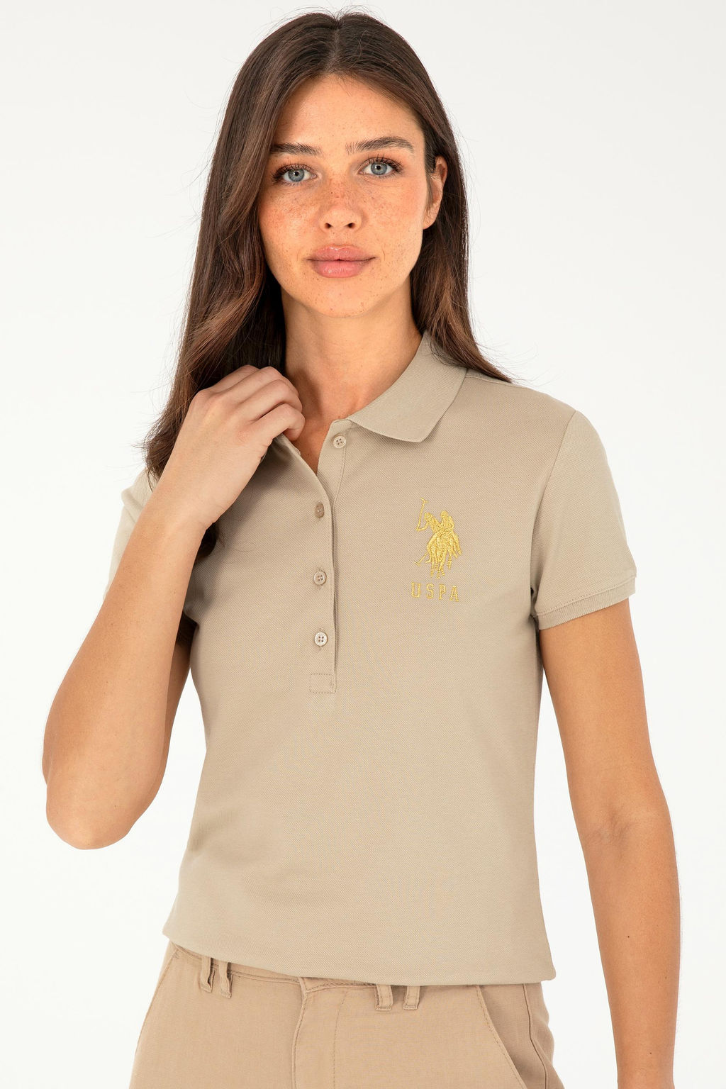 Женская базовая футболка светло-хаки - U.s. polo assn фото 3