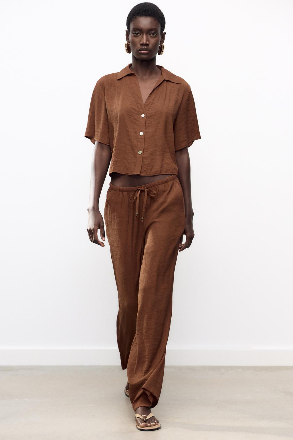 WIDE-LEG TROUSERS WITH ELASTIC WAISTBAND - Zara фото 7
