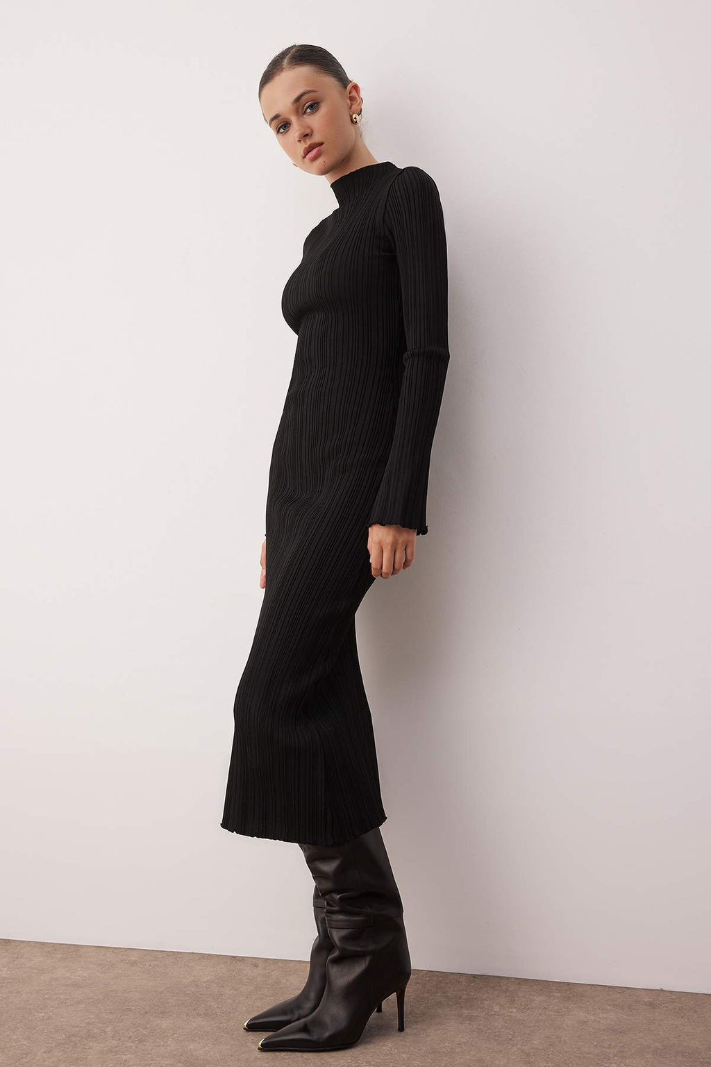 Murdum Premium/Ozel Iplik Bodycone Midi Dik Yaka A-Line Triko Uzun Elbise TWOAW26EL00056 - Trendyolmilla фото 6