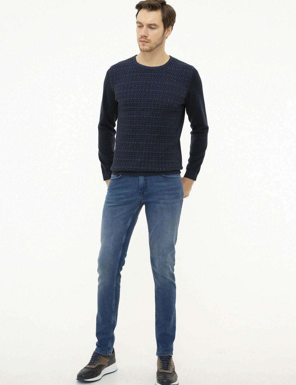 Lacivert Slim Fit Bisiklet Yaka Triko Kazak - Cacharel фото 5