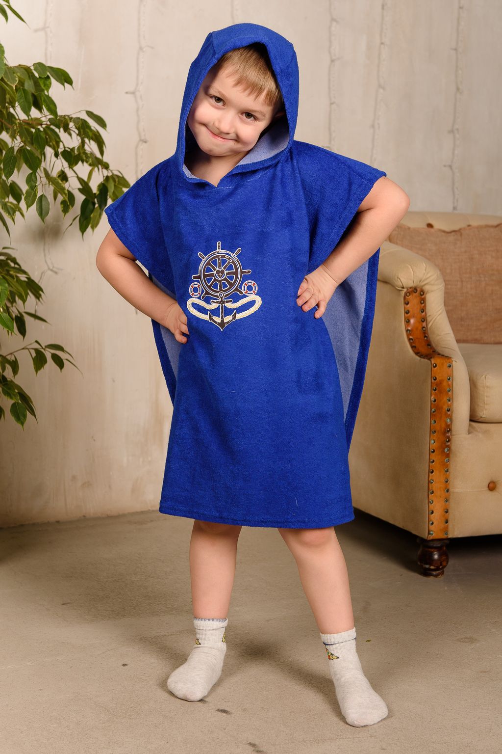 Халат детский Пончо синий якорь - Амадэль фото 5