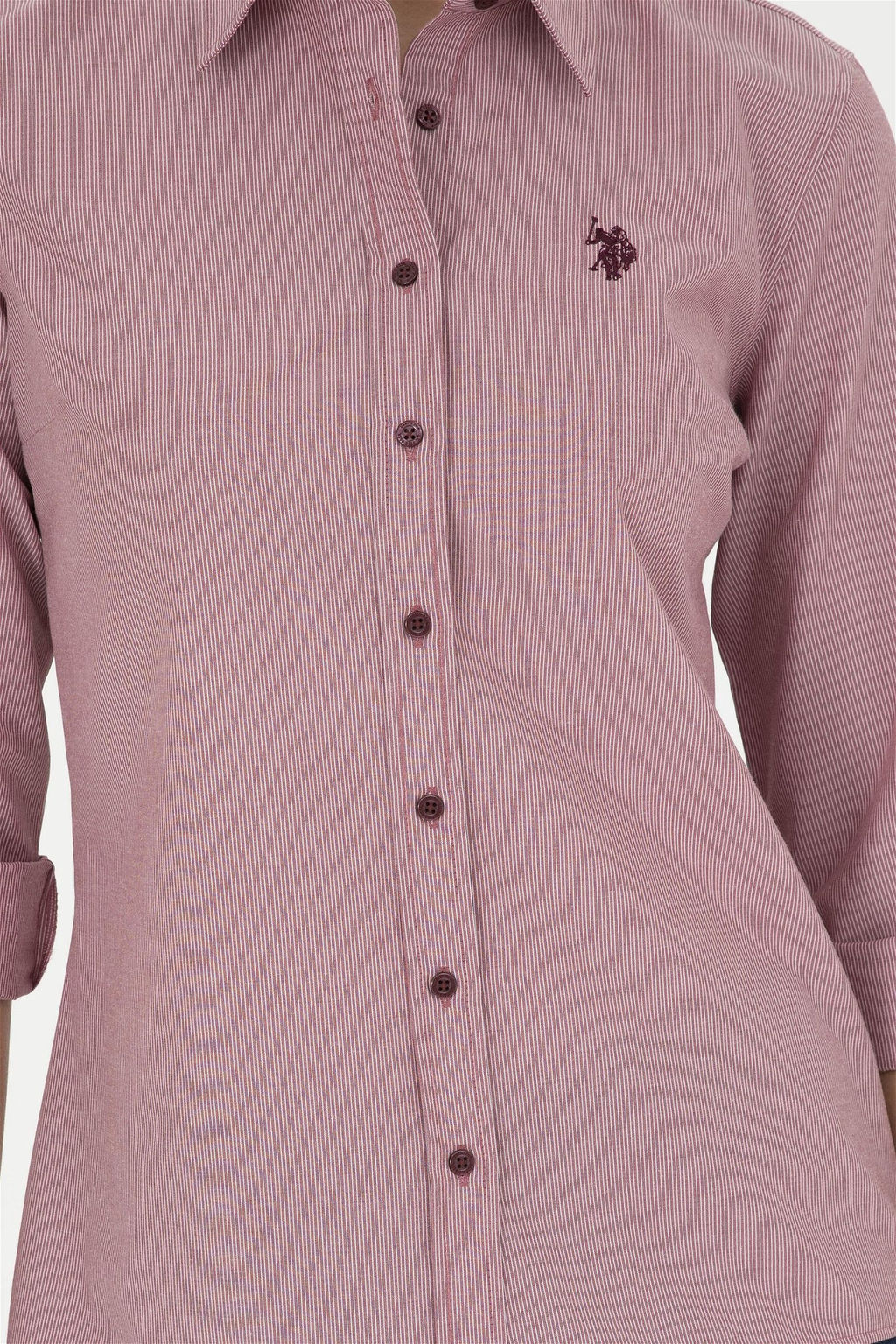 Женская бордовая рубашка в полоску с длинным рукавом - U.s. polo assn фото 6